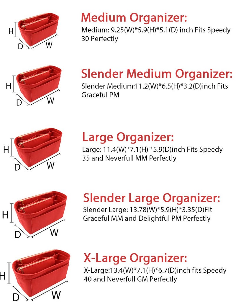 LEXSION Purse Organizer,Felt Bag Organizer Insert Purse Organizer For LV Speedy,Neverful,Tote,Handbag,Shaper 8023 Red L, 2-Red, L - Image 2